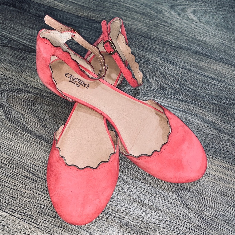 Crown Vintage Scalloped Ankle Strap Flats